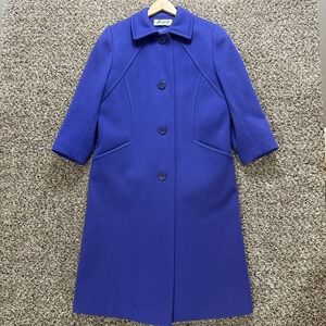 Vintage Bromley Coat‎ Womens Petite *M 100% Wool Long Made In USA 70s 80s Blue